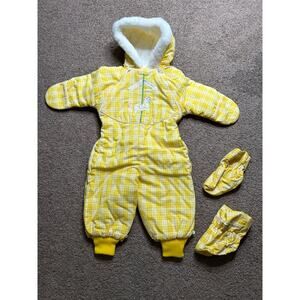 Vintage babycrest 18 month yellow embroidered snow suit with booties